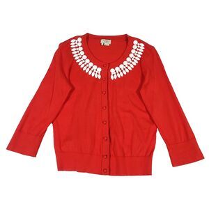 Y2K Kate Spade Jeweled Cardigan M Red White Live Colorfully Line 100% Cotton